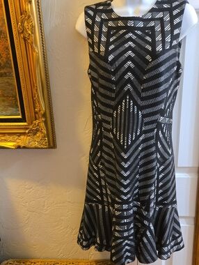 Diane Von Furstenberg Black and White Geometric Midi Dress